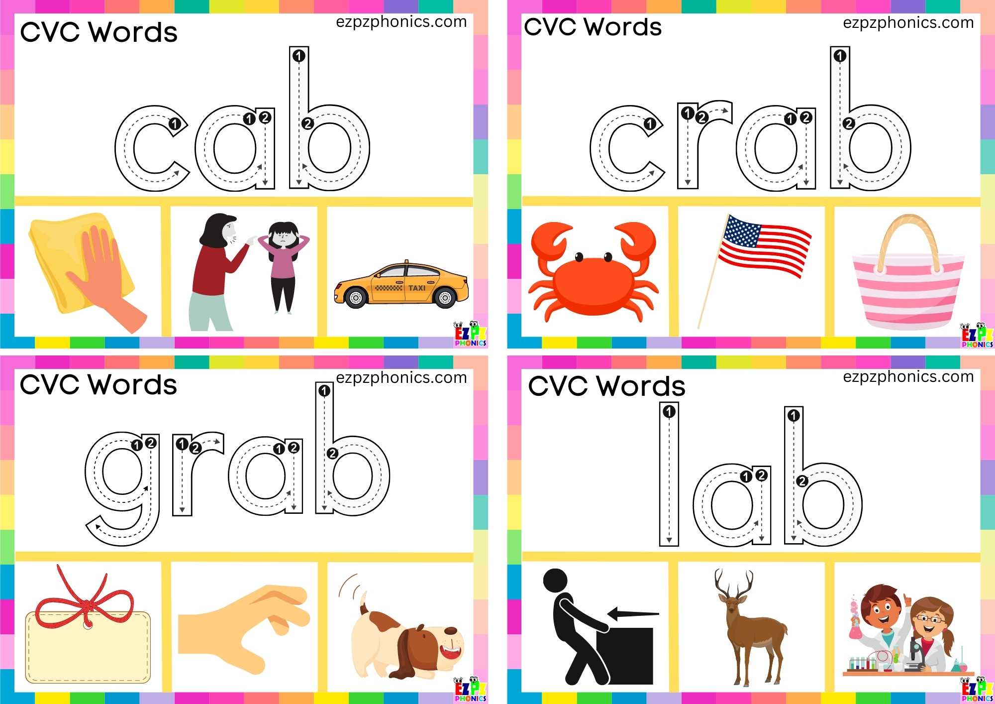 Ab Word Family Trace The Word Then Clip The Correct Image. Clip Card ...